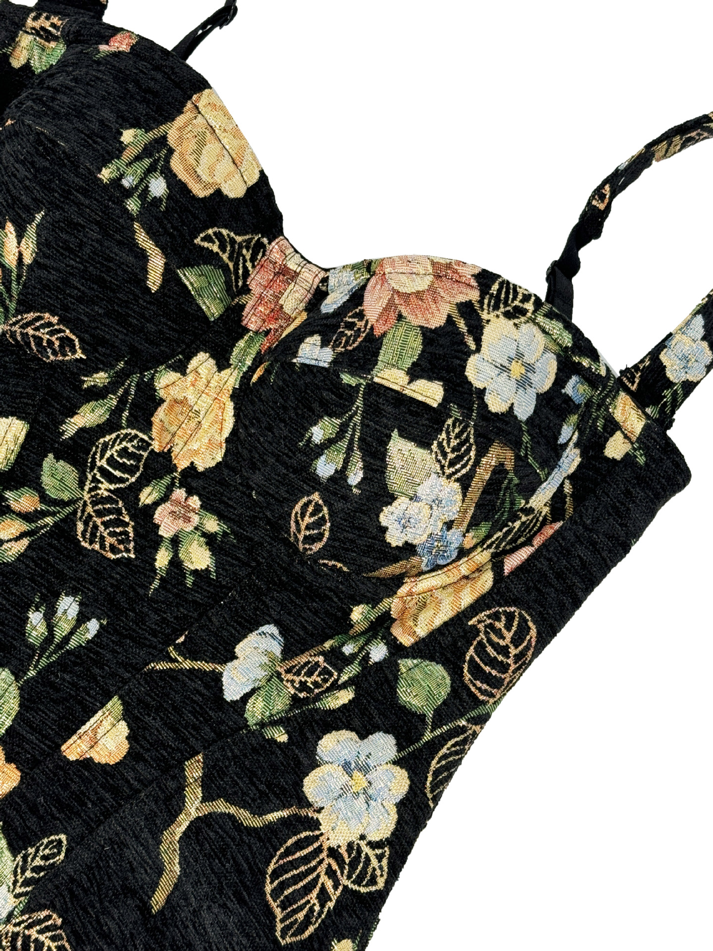 Retro Floral Tapestry Corset Bustier Top - Chest Support Body Shapewear